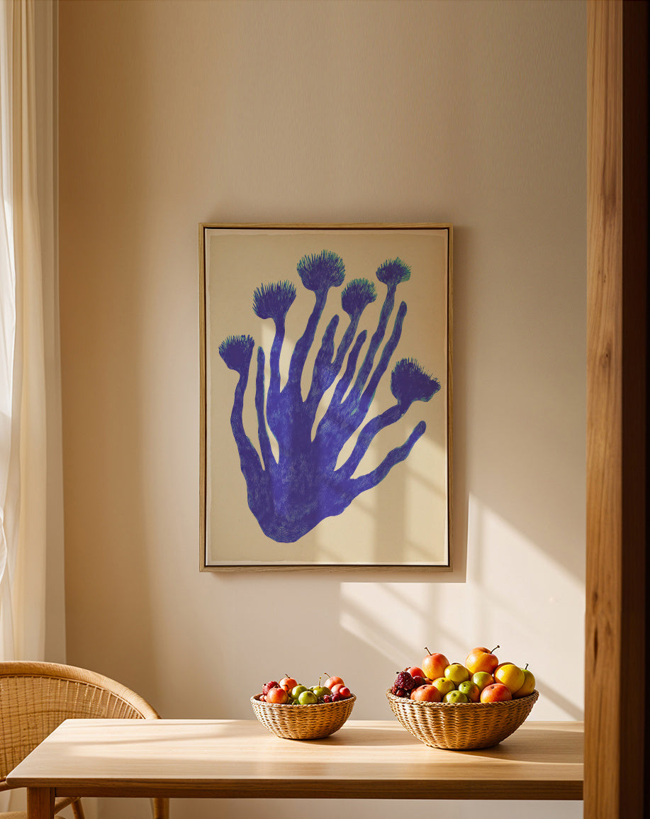 Indigo Coral - Framed canvas in an interior