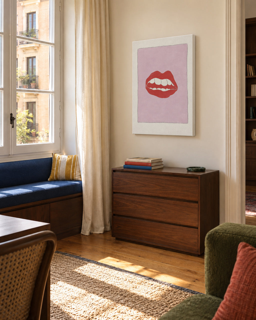 Pink Lips - Unframed canvas in an interior
