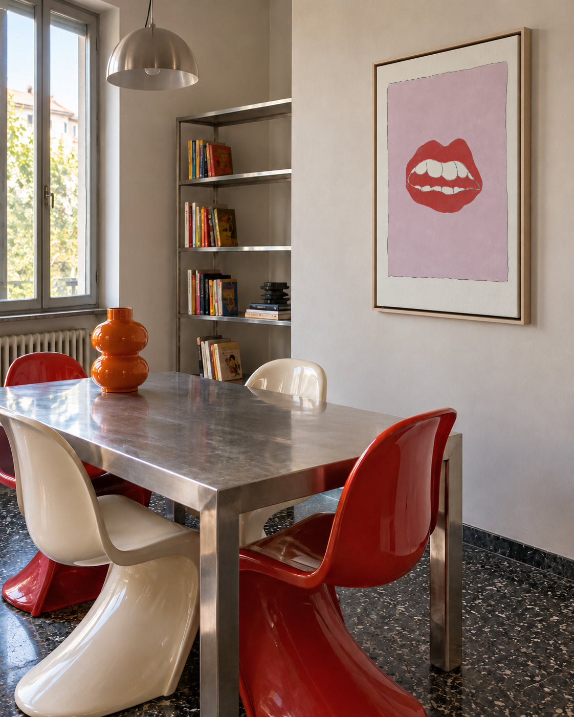 Pink Lips - Framed canvas in an interior