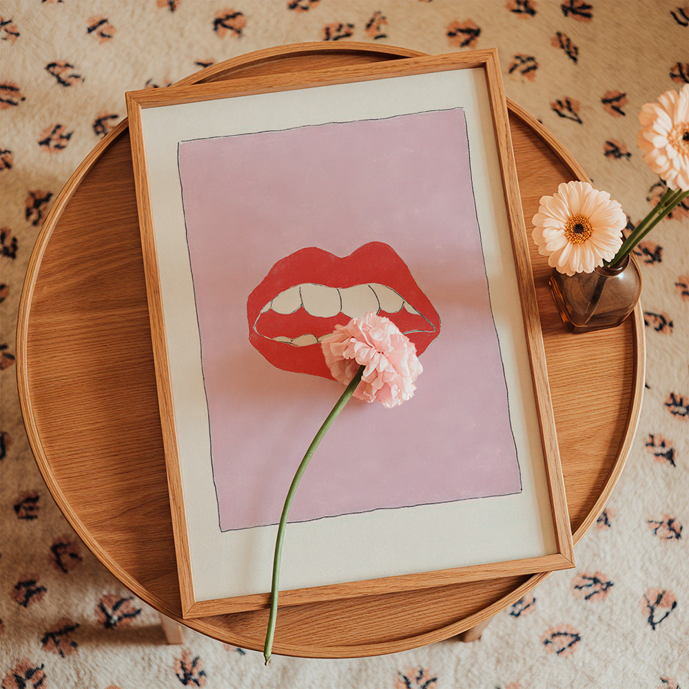 Illustration rote Lippen vor rosa Hintergrund