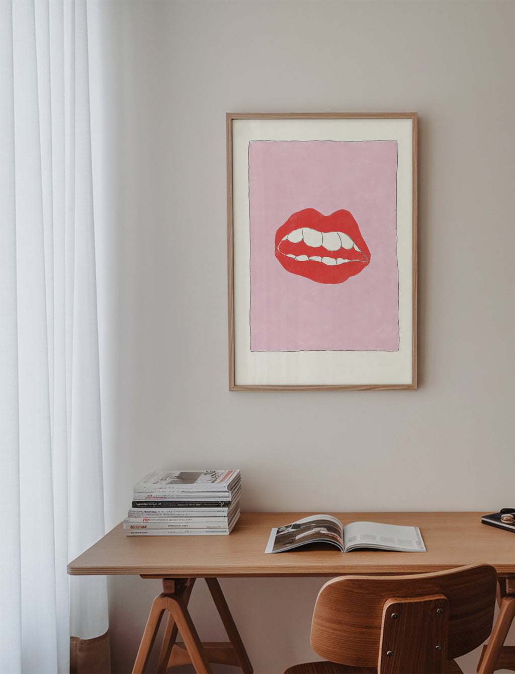 Illustration rote Lippen vor rosa Hintergrund