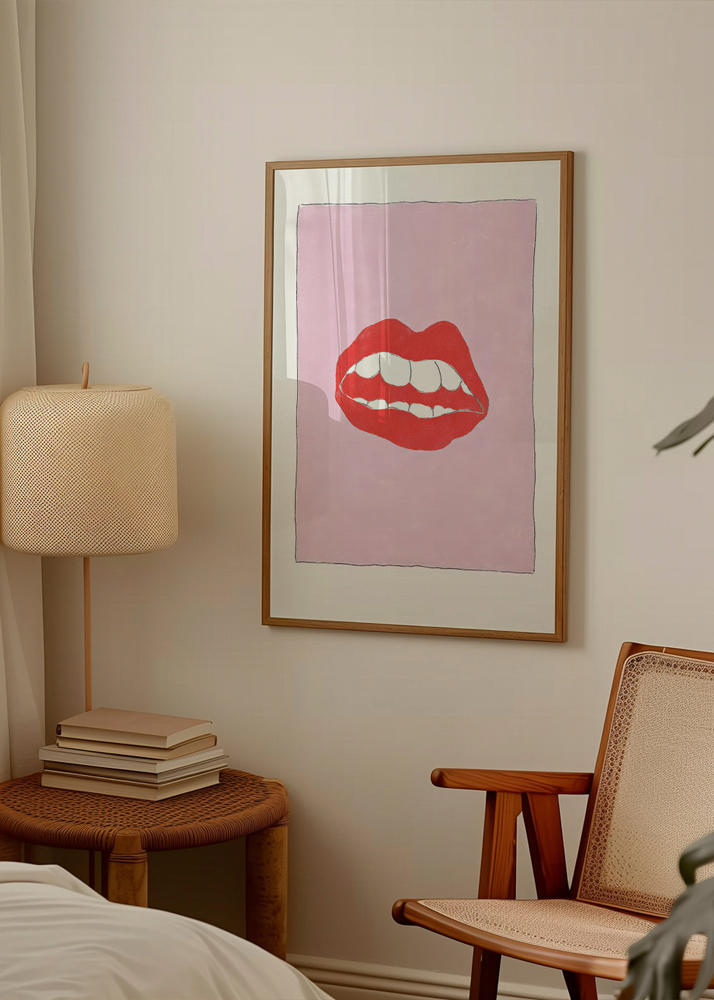 Illustration rote Lippen vor rosa Hintergrund
