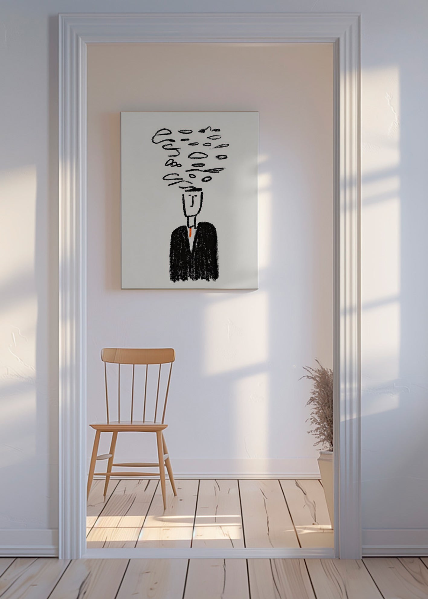Minimalistische Illustration einer Figur mit Rauch