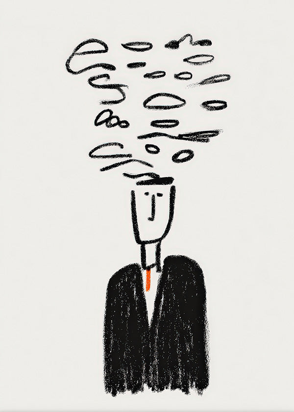 Minimalistische Illustration einer Figur mit Rauch