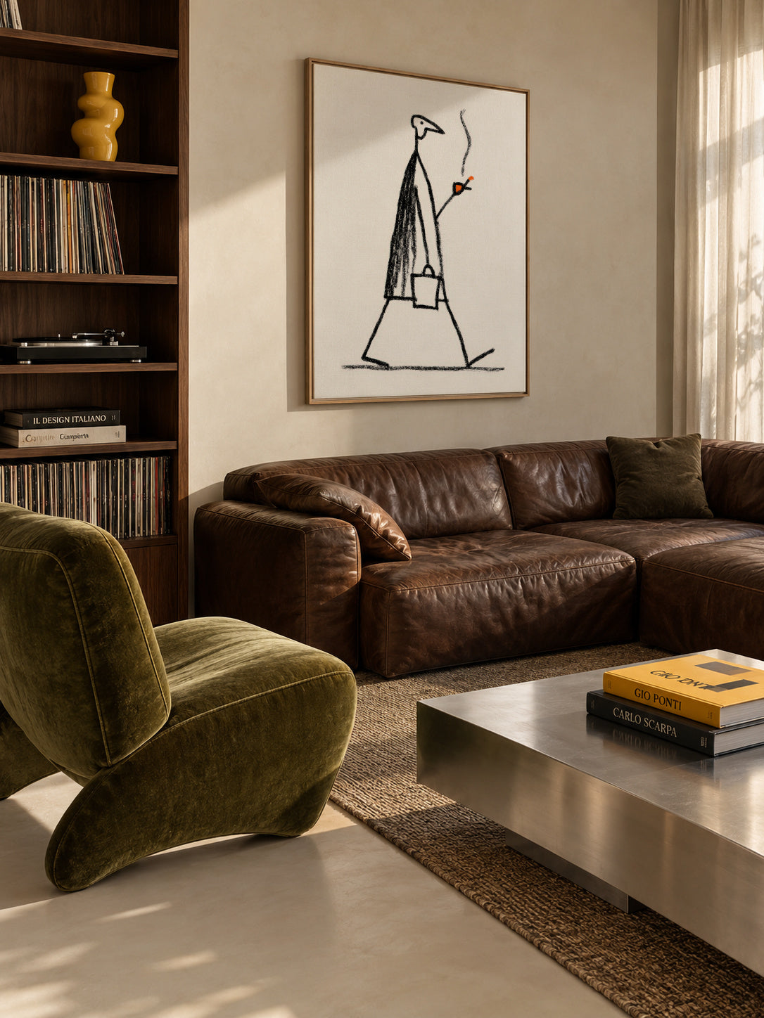 Smoking Figure - Framed canvas in an interior