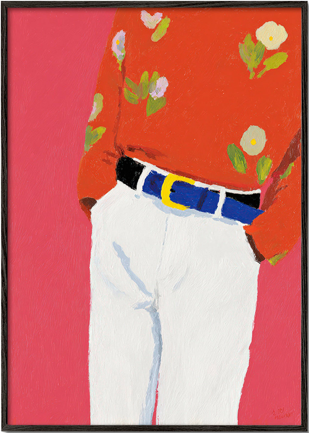 Illustration Torso mit Blumenbluse vor rosa Hintergrund