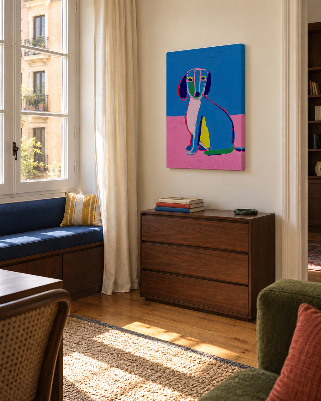 Neon Dog - Unframed canvas in an interior