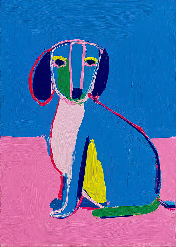 Kunstwerk Neonhund Farbblock