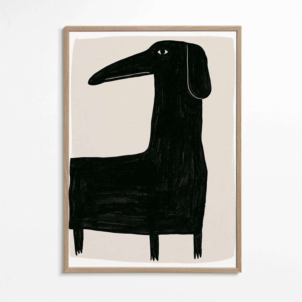 Kunstwerk schlanker schwarzer Hund