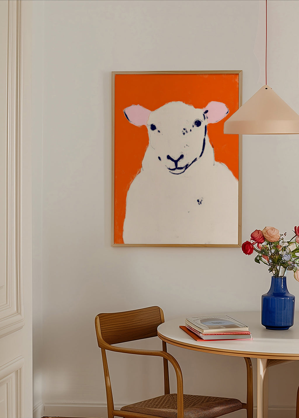 Kunstwerk weisses Schaf minimal
