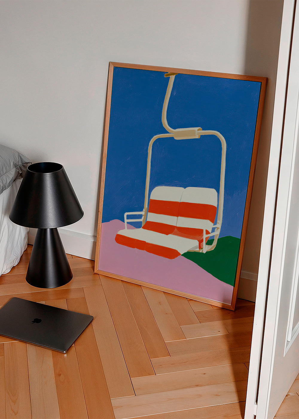 Illustration Sessellift mit gestreiftem Sitz