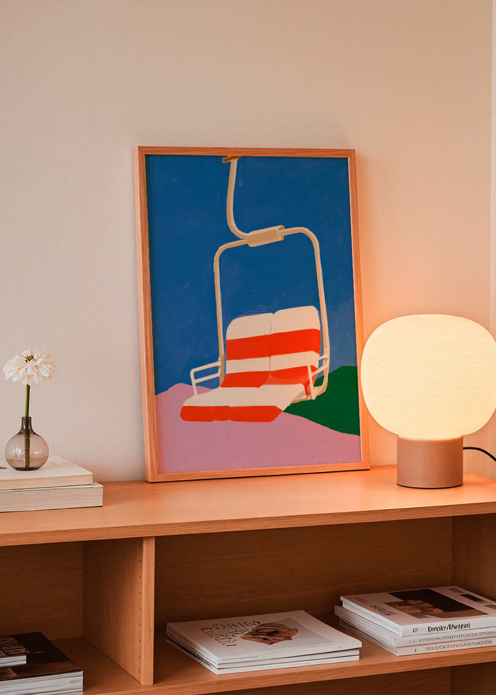 Illustration Sessellift mit gestreiftem Sitz