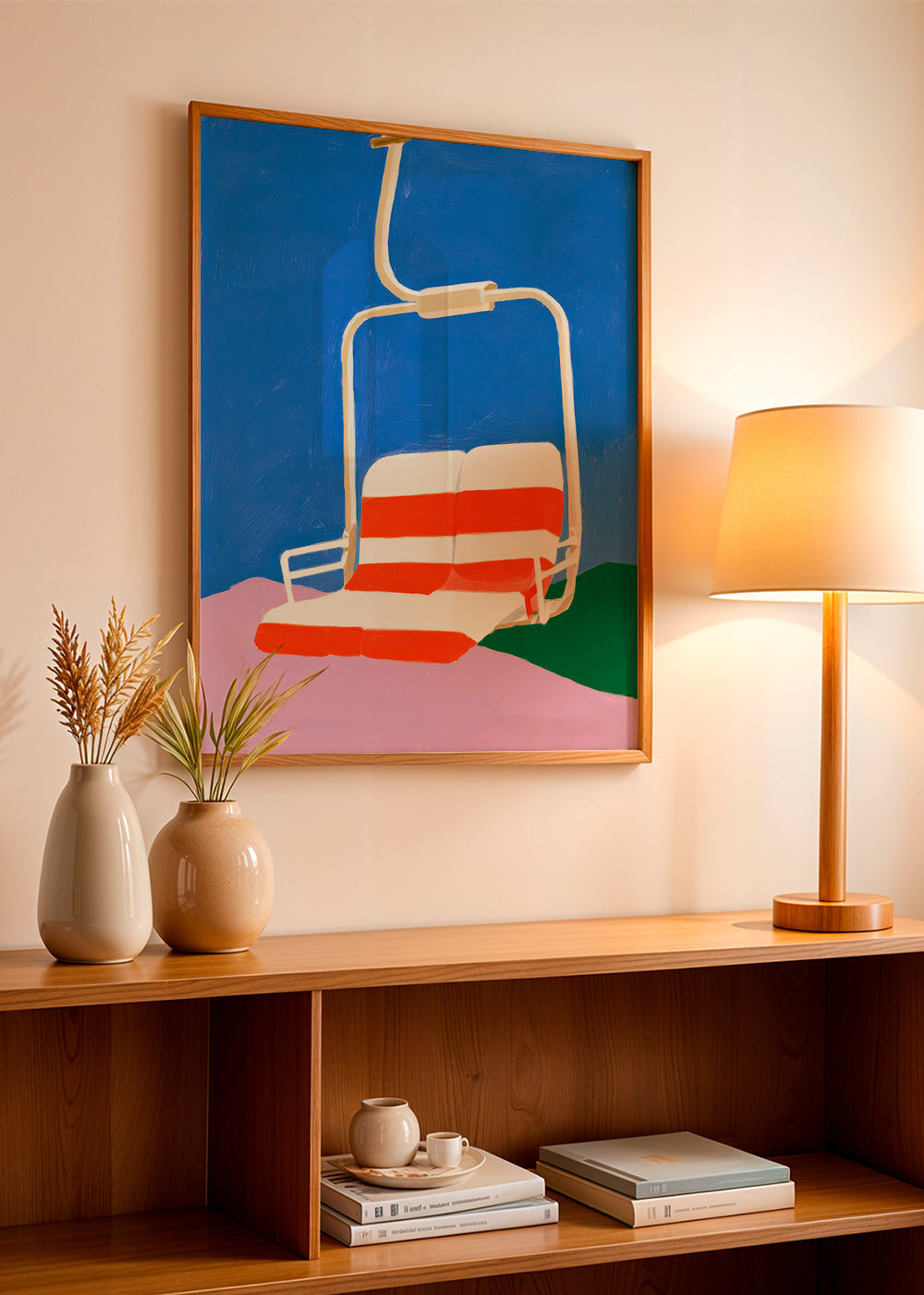 Illustration Sessellift mit gestreiftem Sitz