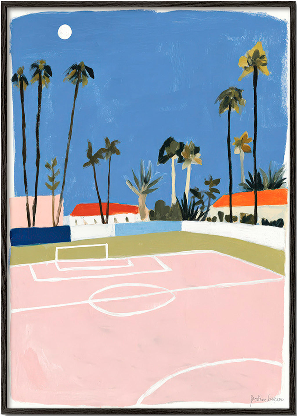 Sportkunst mit Spielfeld und Palmen