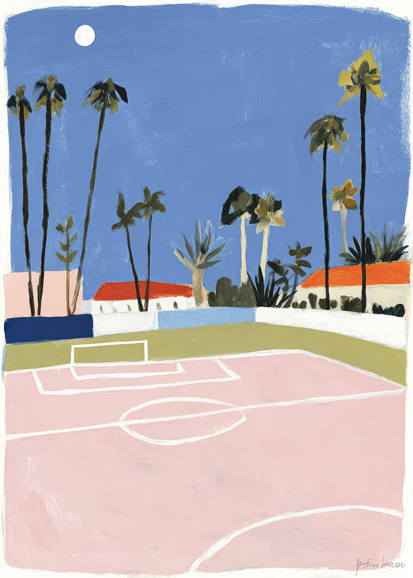 Sportkunst mit Spielfeld und Palmen