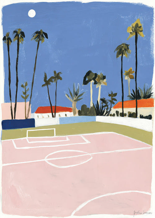 Sportkunst mit Spielfeld und Palmen