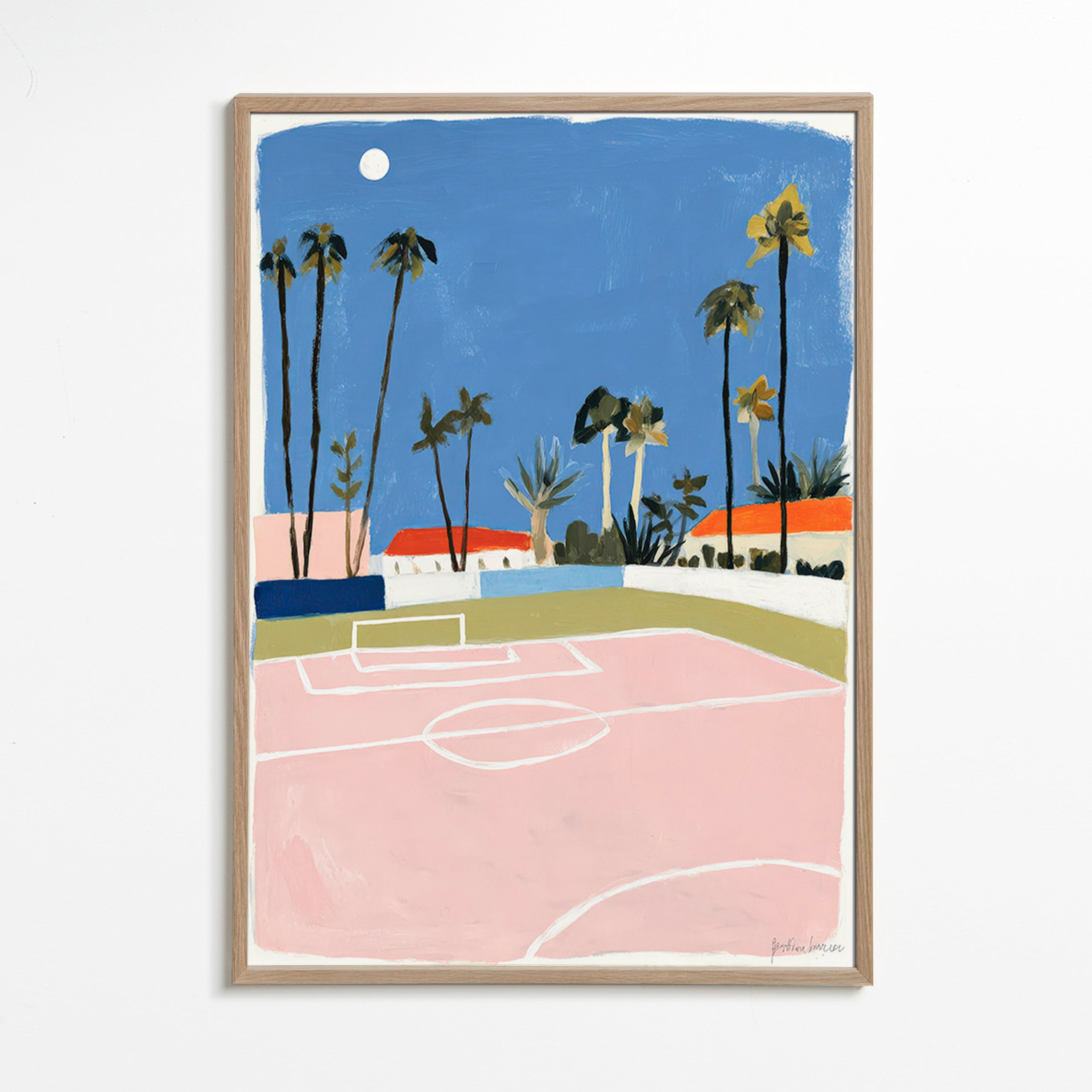 Sportkunst mit Spielfeld und Palmen