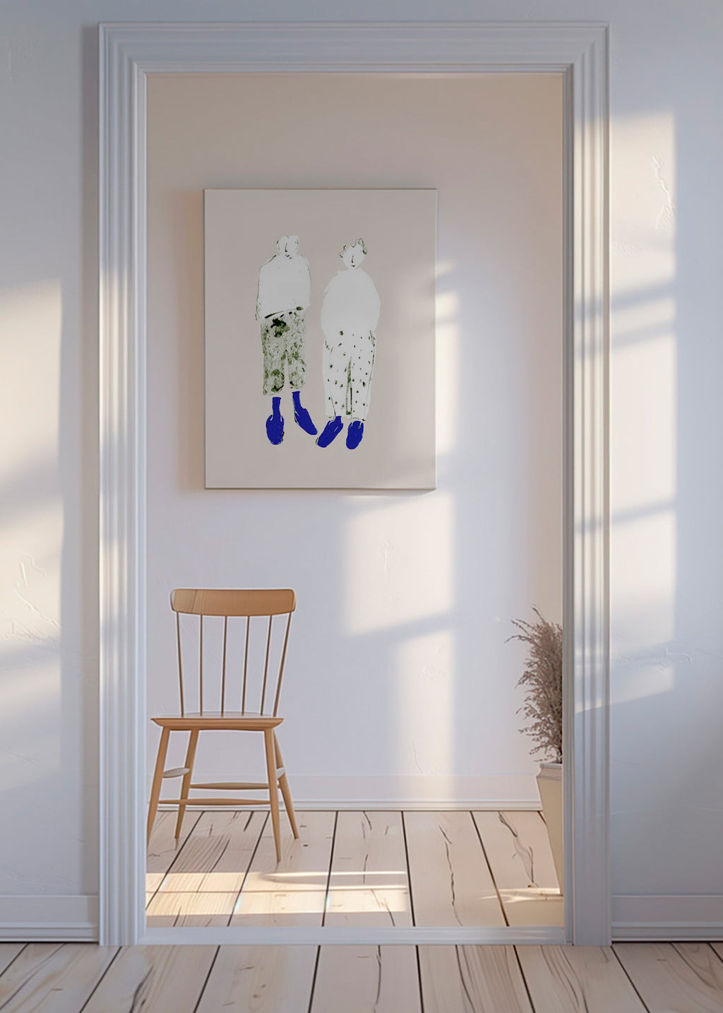 Minimalistische Paar-Illustration mit blauen Stiefeln