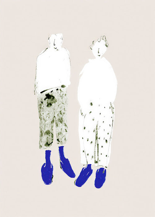 Minimalistische Paar-Illustration mit blauen Stiefeln