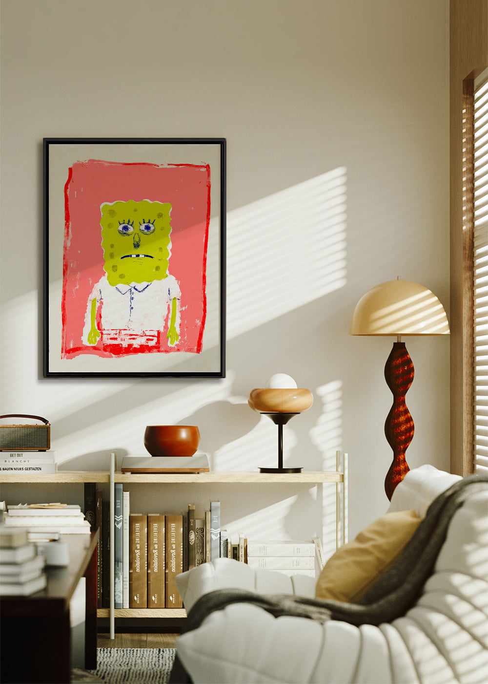 Schwamm-Figur Illustration vor rosa Hintergrund