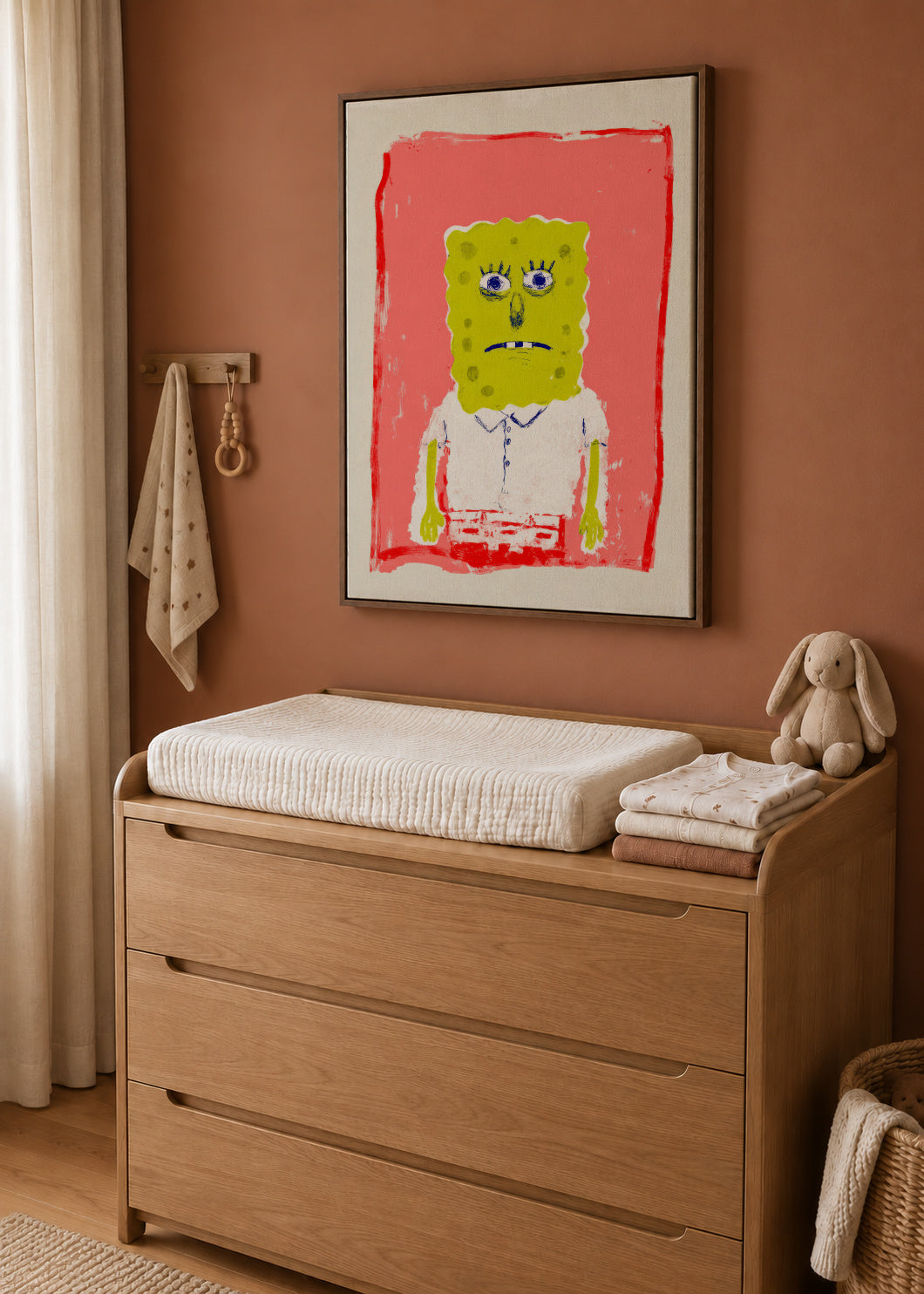 Pink Sponge - Framed canvas in an interior