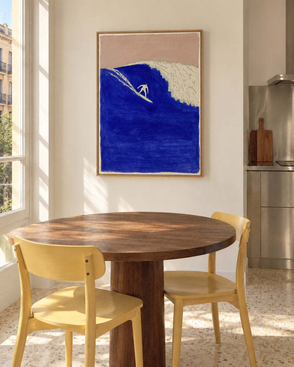 Blue Barrel Wave - Framed canvas in an interior