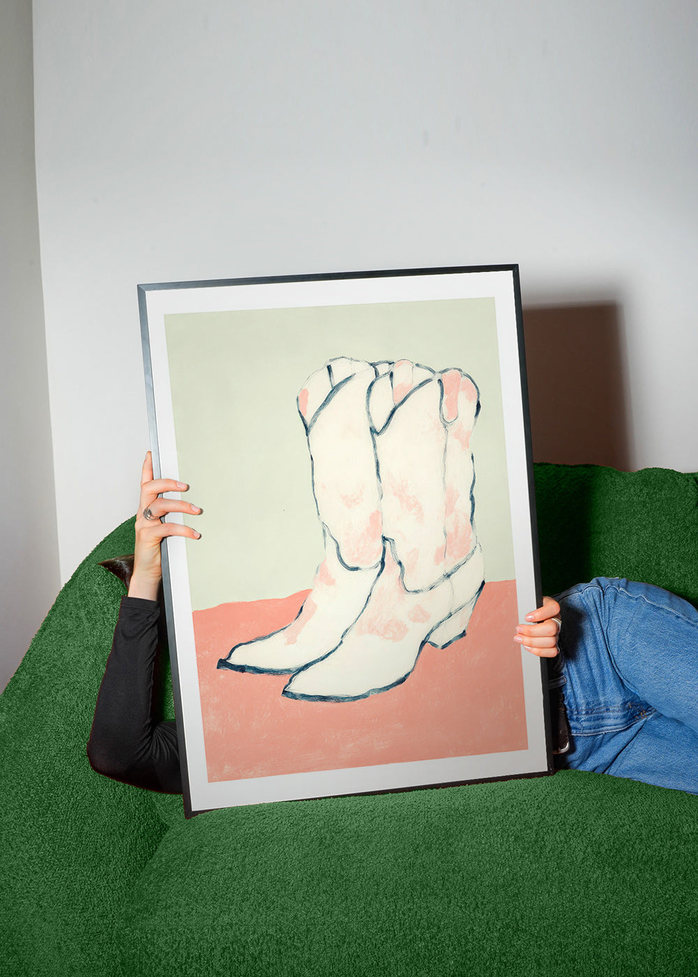 Illustration weiße Stiefel auf pastellgrund