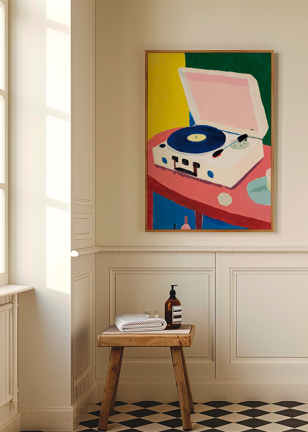 Illustration: Retro-Plattenspieler auf Tisch