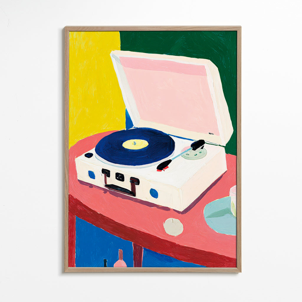 Illustration: Retro-Plattenspieler auf Tisch