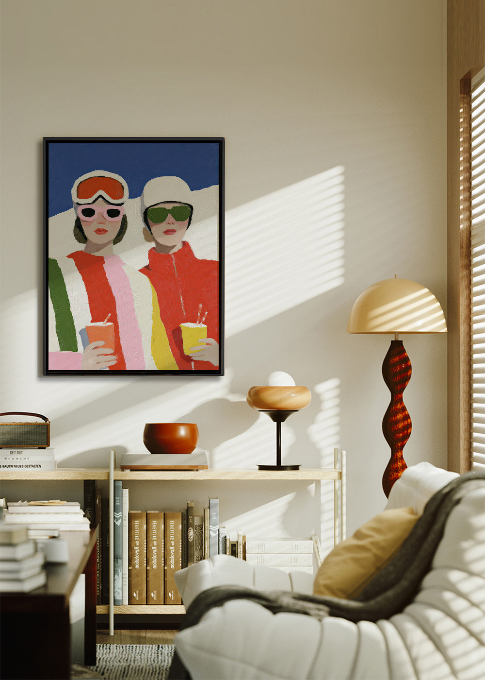 Illustration: Après-Ski-Duo im Retro-Stil