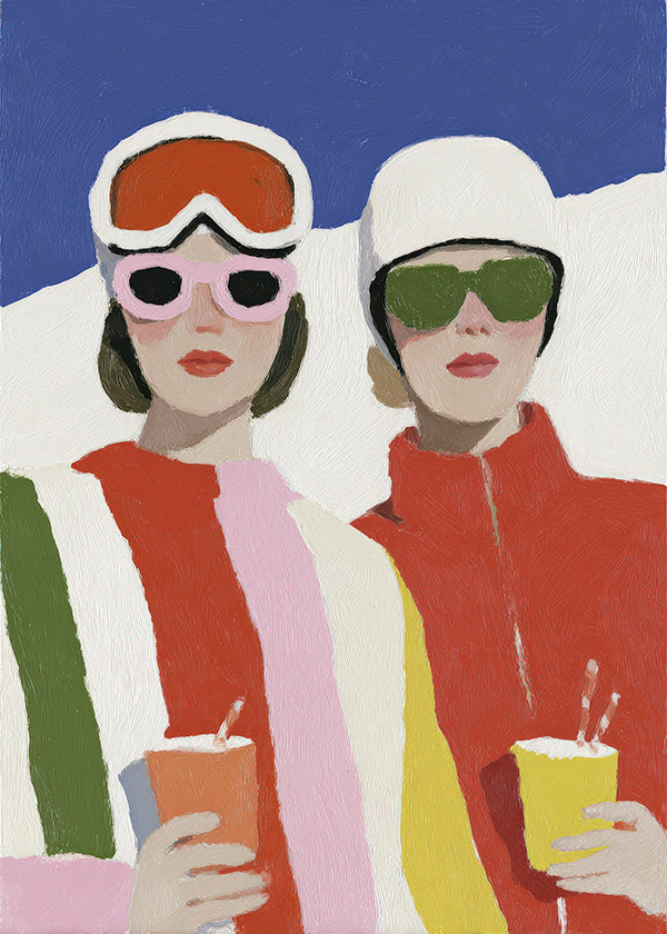 Illustration: Après-Ski-Duo im Retro-Stil
