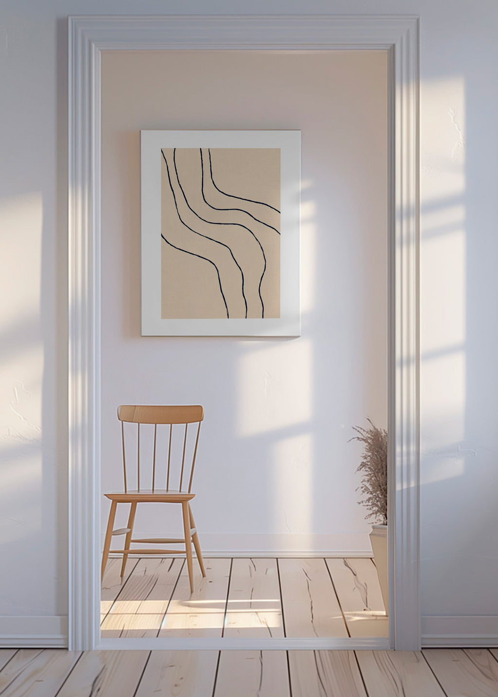 Minimalistisches Bild mit organischen Linien in Beige