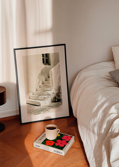 Photograph weiße Treppe mit Topfpflanze