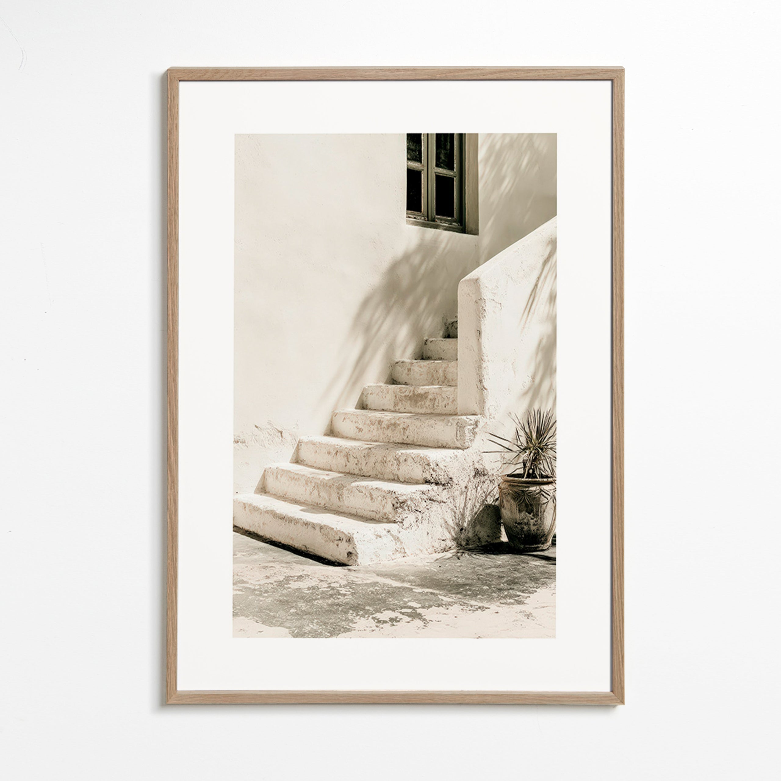 Photograph weiße Treppe mit Topfpflanze
