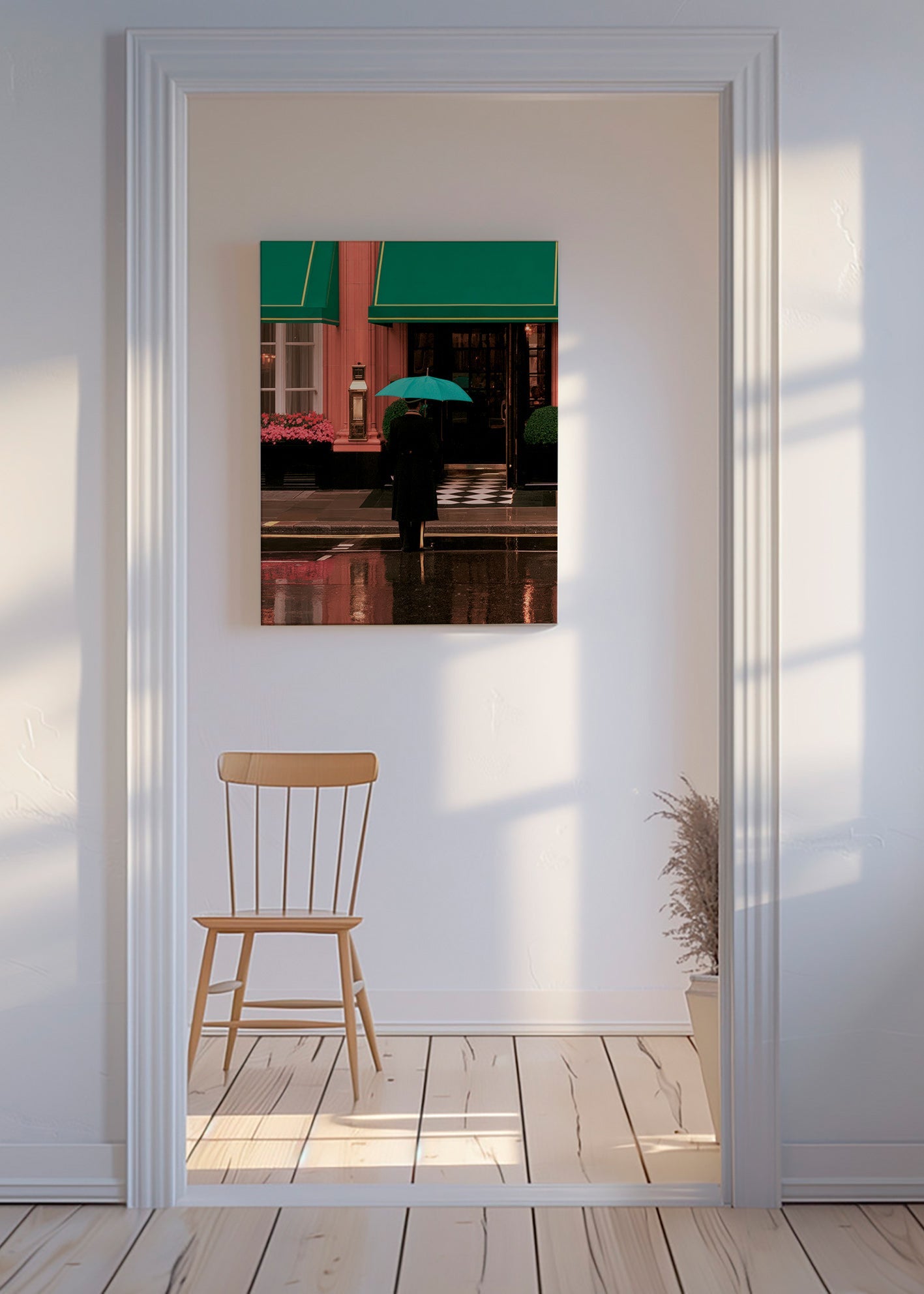 Stadtfotografie: Gestalt mit Regenschirm und Spiegelungen
