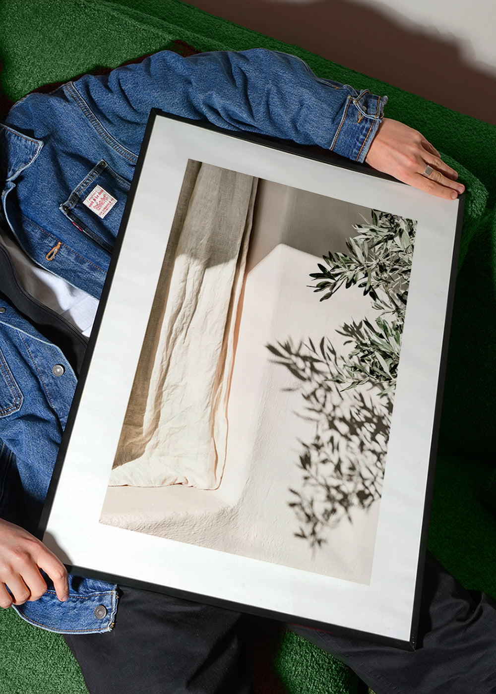 Botanischer Druck mit Leinen und Olivenzweig