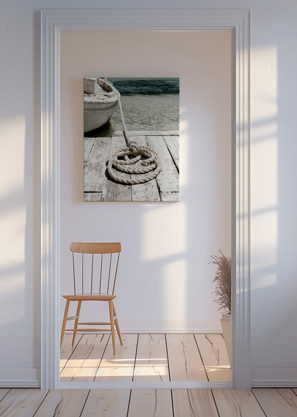 Fotografie Steg mit Seil im Vordergrund