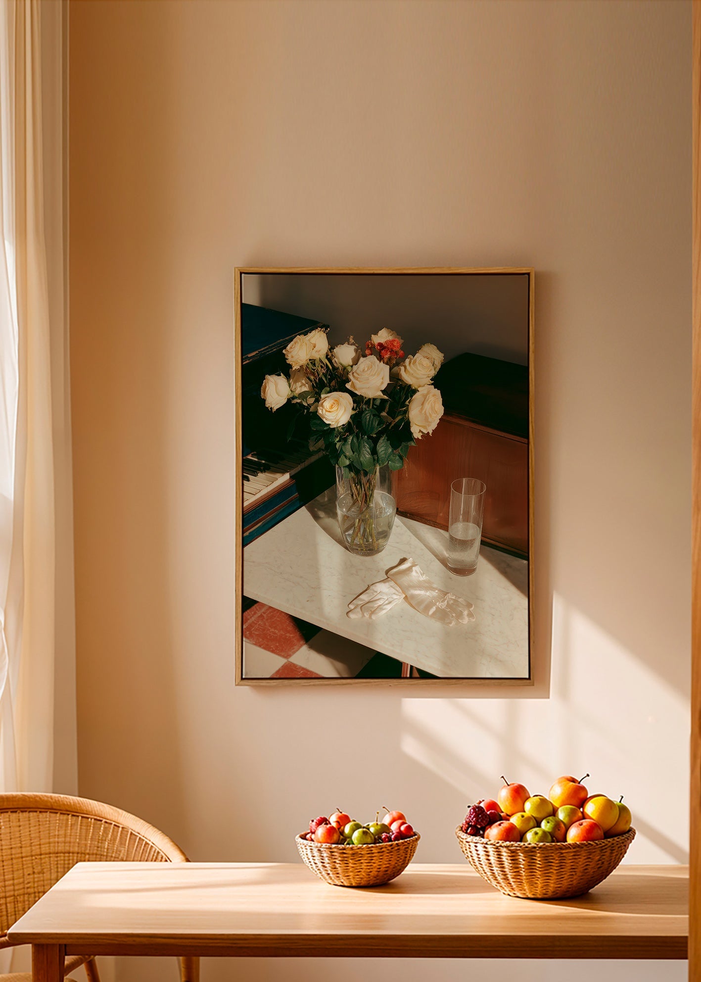 Botanischer Druck: weiße Rosen