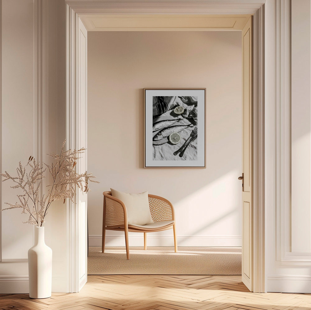 Küchenkunst: Sardinen und Zitrone in Schwarzweiß