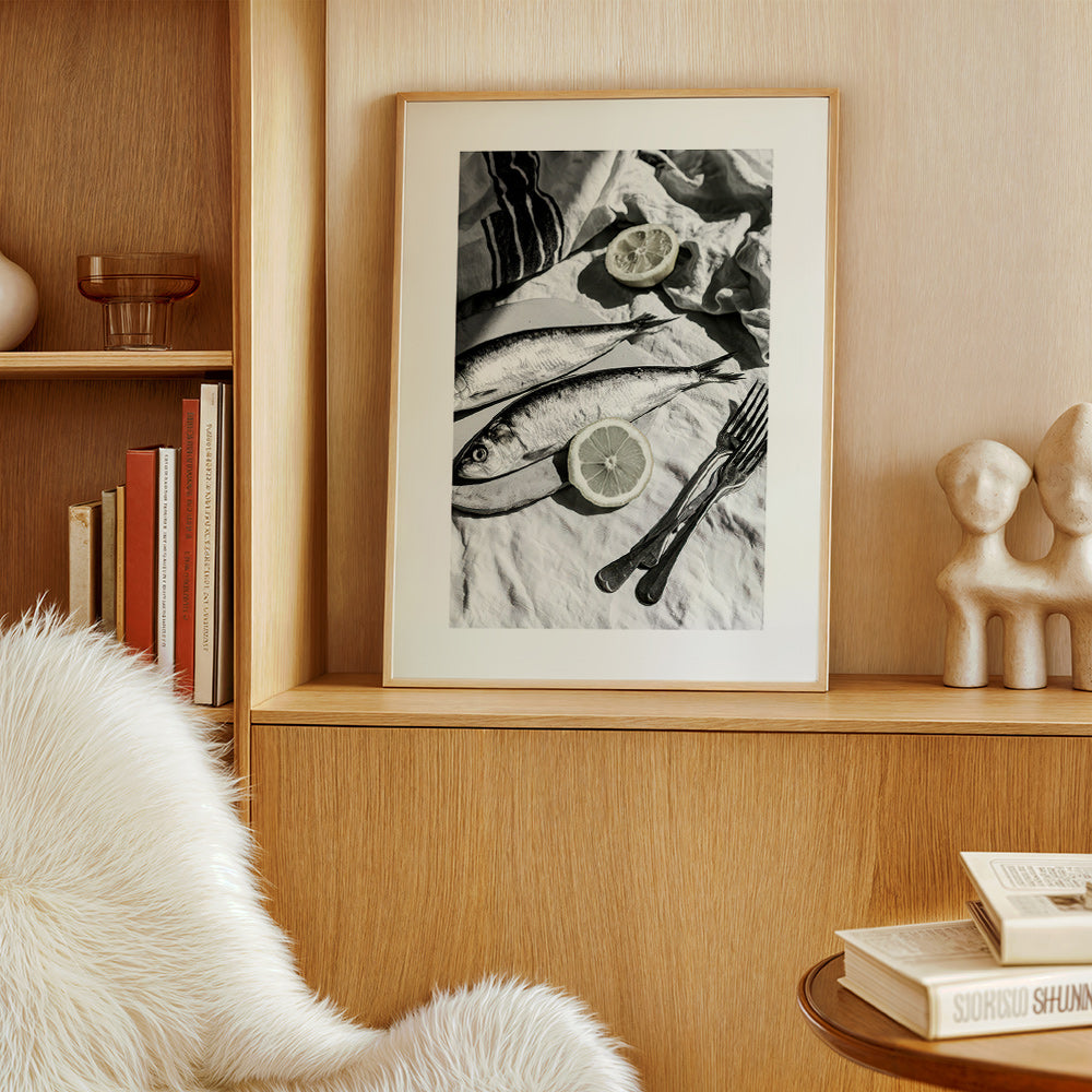Küchenkunst: Sardinen und Zitrone in Schwarzweiß