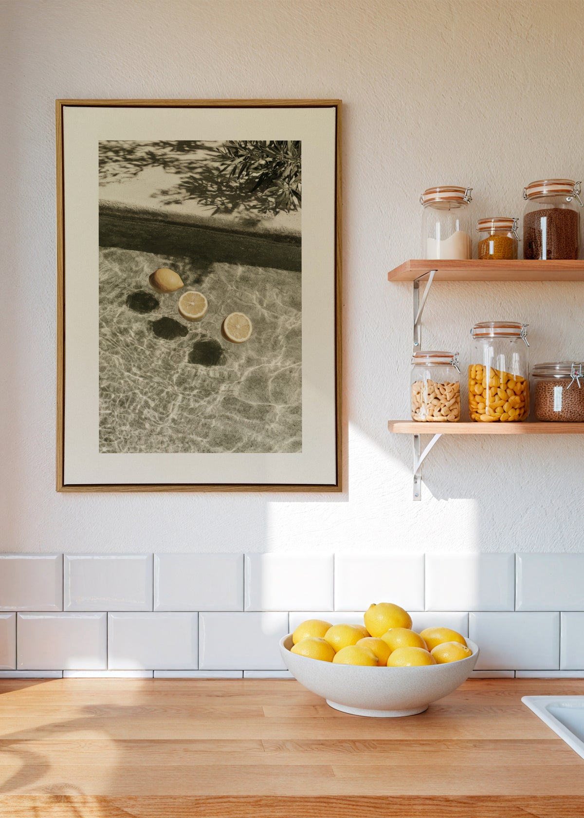 Floating Lemons - Framed canvas in an interior