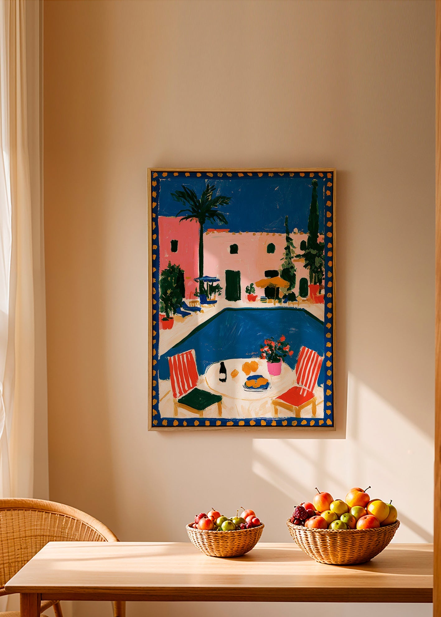 Reiseplakat: rosa Villa mit Pool
