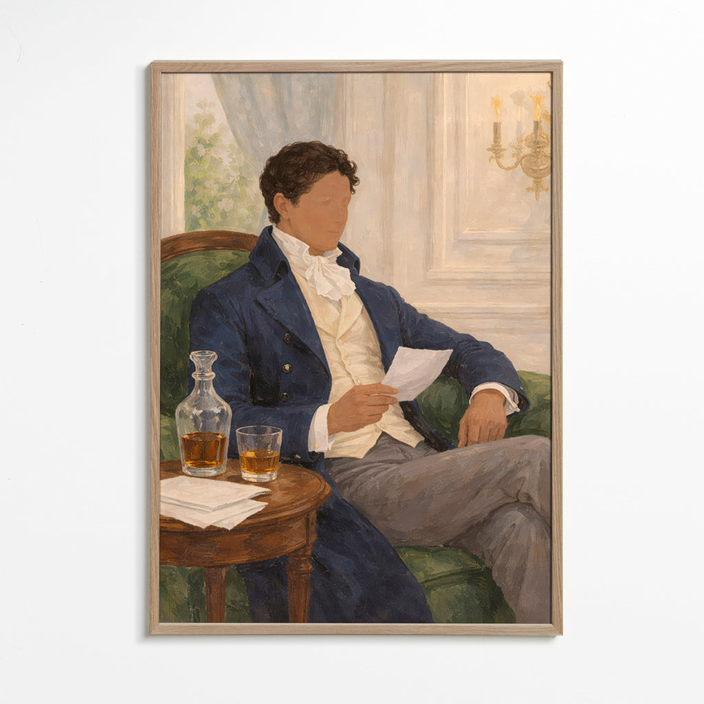 Vintage Gemälde mit Herrn beim Lesen