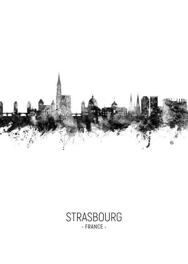 Strasbourg Skyline blanco y negro