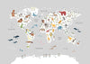 World Map with animals grey