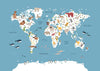 World Map with animals blue