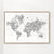 Detailed gray watercolor world map with labels in Spanish, Jimmy