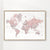 Detailed dusty pink watercolor world map with labels in Spanish, Piper